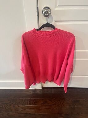 Free People Hot Pink Ribbed Crewneck Sweater